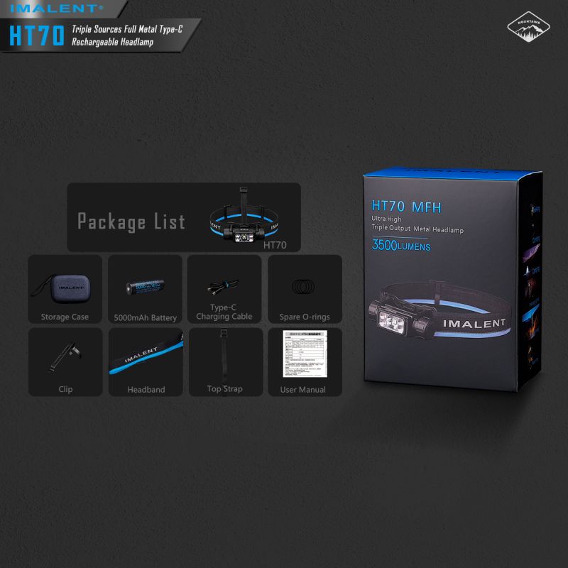 IMALENT HT70 pannlampa med XHP50.3 HI LED 3500 lumen ergonomisk design mångsidiga driftlägen utomhusbelysning