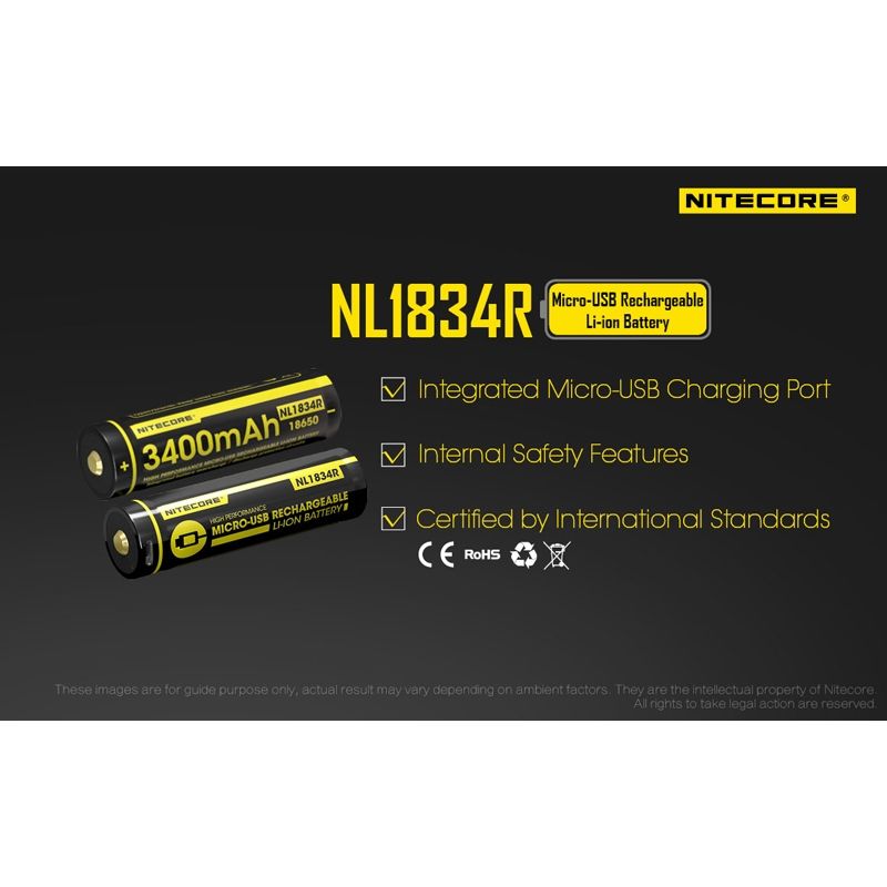 Nitecore NL1834R uppladdningsbart batteri 3400mAh Micro-USB hög kapacitet för elektronik och utomhusutrustning