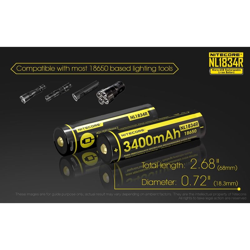 Nitecore NL1834R uppladdningsbart batteri 3400mAh Micro-USB hög kapacitet för elektronik och utomhusutrustning