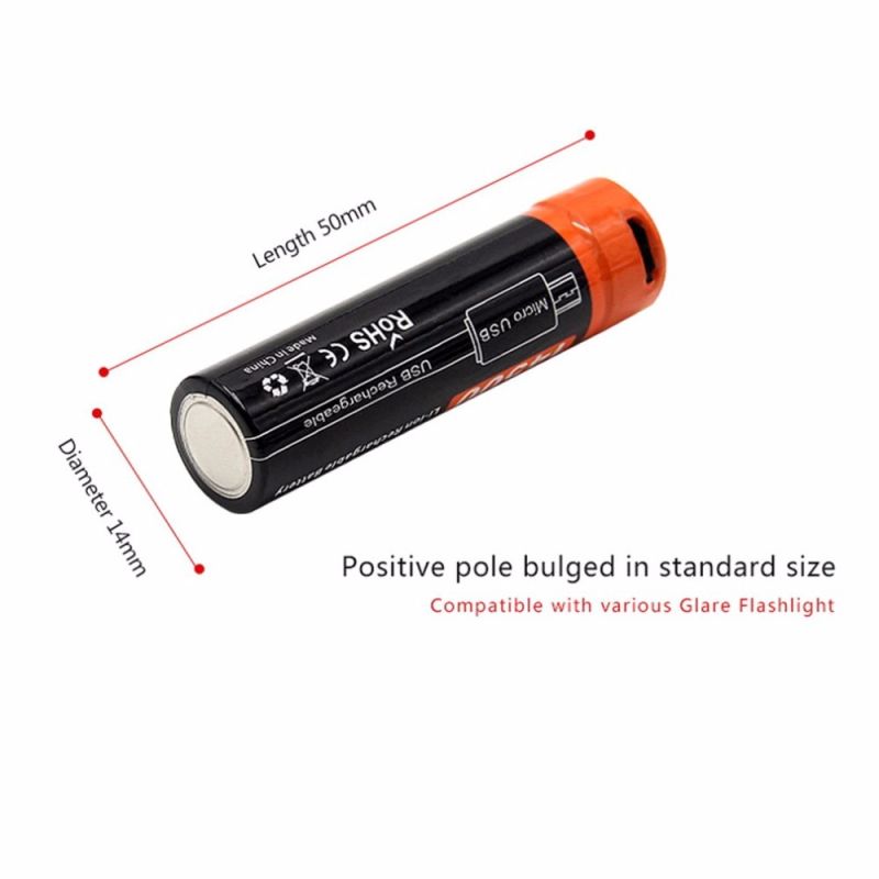 Doublepow 14500 batteri 750mAh USB-uppladdningsbart 3.7V Li-ion för elektroniska enheter och ficklampor LED