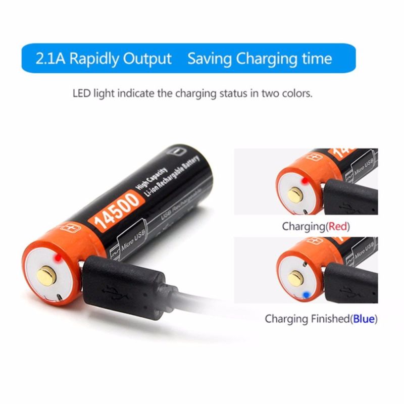 Doublepow 14500 batteri 750mAh USB-uppladdningsbart 3.7V Li-ion för elektroniska enheter och ficklampor LED