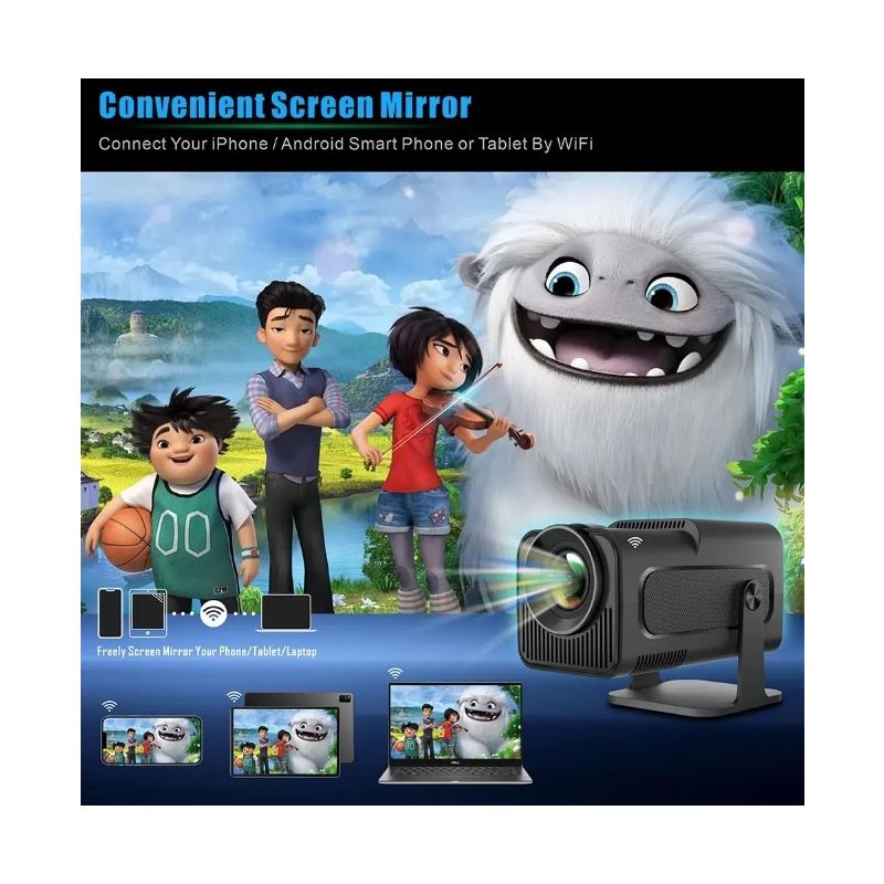 HY320 Projektor Android 11 Dual Wifi6 Portabel med 390 ANSI Lumen för Utomhusbio och Hemunderhållning