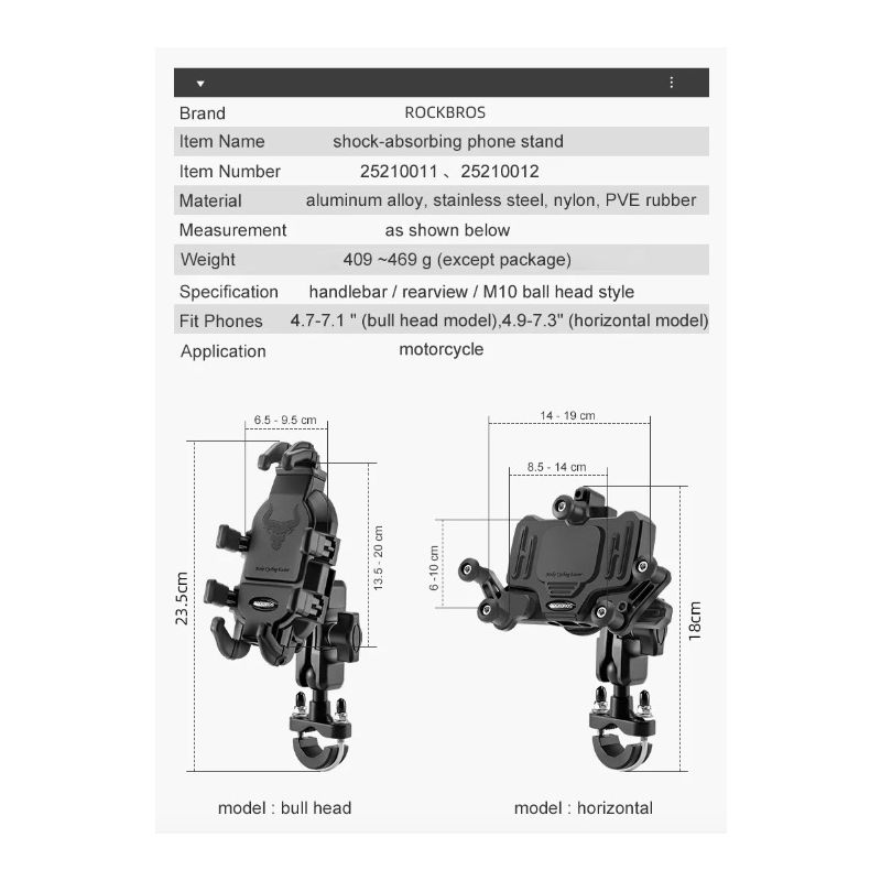 ROCKBROS telefonhållare för motorcykel justerbar roterbar aluminium cykeltelefonhållare med silikonstötdämpning