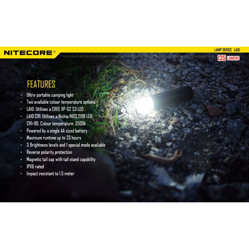 Nitecore LA10 kompakt lättviktig campingficklampa 135 lumen med vridaktiveringsdesign och Nichia XP-G2 LED