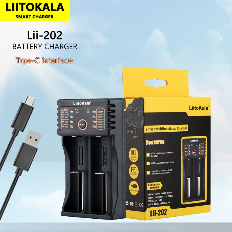 LiitoKala Lii-202 smart laddare med dubbla laddningskanaler effektiv för 18650 26650 NiMH batterihantering