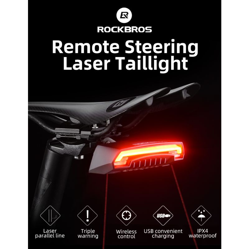 ROCKBROS LKWD-R1 cykelbakljus med smart USB LED och trådlös fjärrkontroll för ökad cykelsäkerhet MTB stadscykling