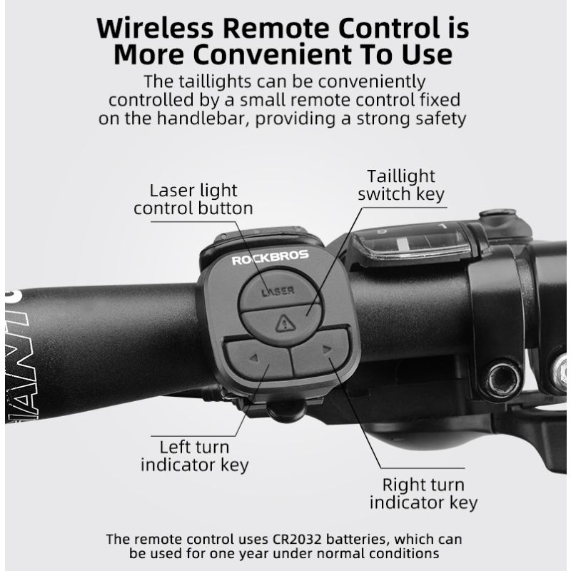ROCKBROS LKWD-R1 cykelbakljus med smart USB LED och trådlös fjärrkontroll för ökad cykelsäkerhet MTB stadscykling