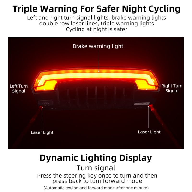 ROCKBROS LKWD-R1 cykelbakljus med smart USB LED och trådlös fjärrkontroll för ökad cykelsäkerhet MTB stadscykling