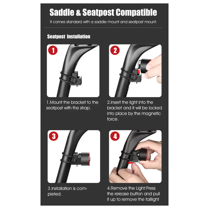 Gaciron LOOP-100 cykelbakljus hög ljusstyrka LED med bromssensor aluminiumlegering för cykelsäkerhet
