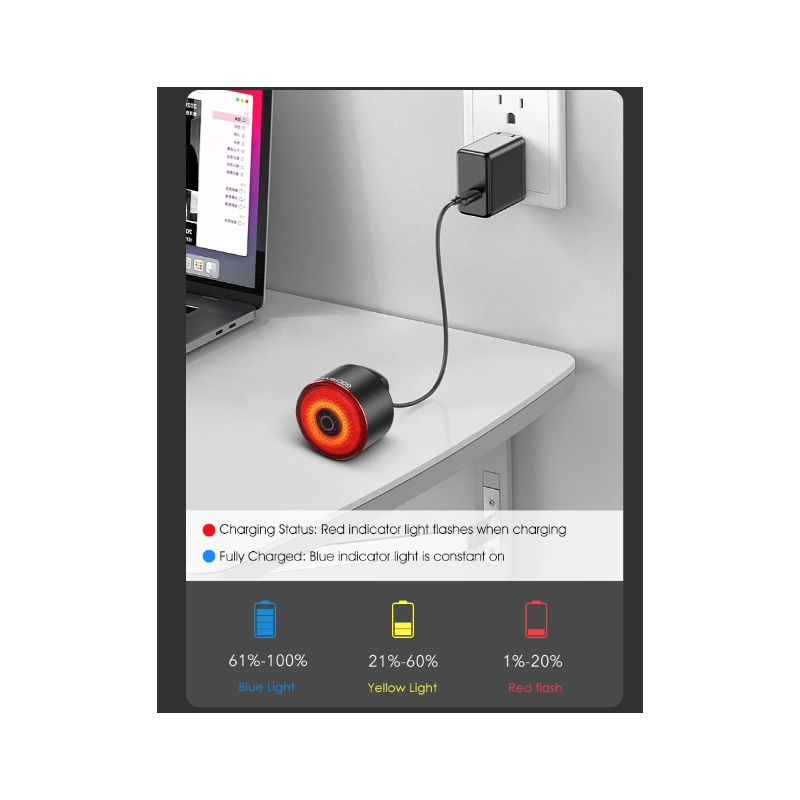 Gaciron LOOP-100 cykelbakljus hög ljusstyrka LED med bromssensor aluminiumlegering för cykelsäkerhet