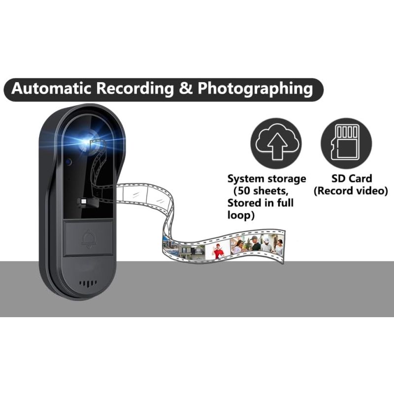 Dörrklocka Kameror Trådlös Bildskärm 170° Synvinkel Tvåvägsljud Hållbar Nattseende Abonnemangsfri Säkerhet
