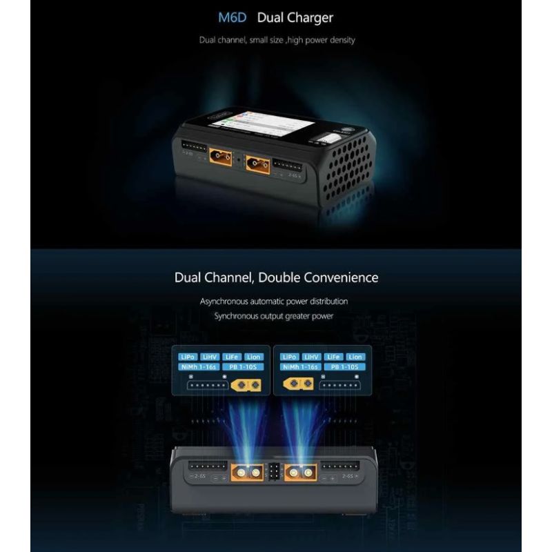 ToolkitRC M6D 500W 15A Dubbelkanal MINI Smart RC Laddare för LiPo LiHV Hög Effekt Snabb Laddning