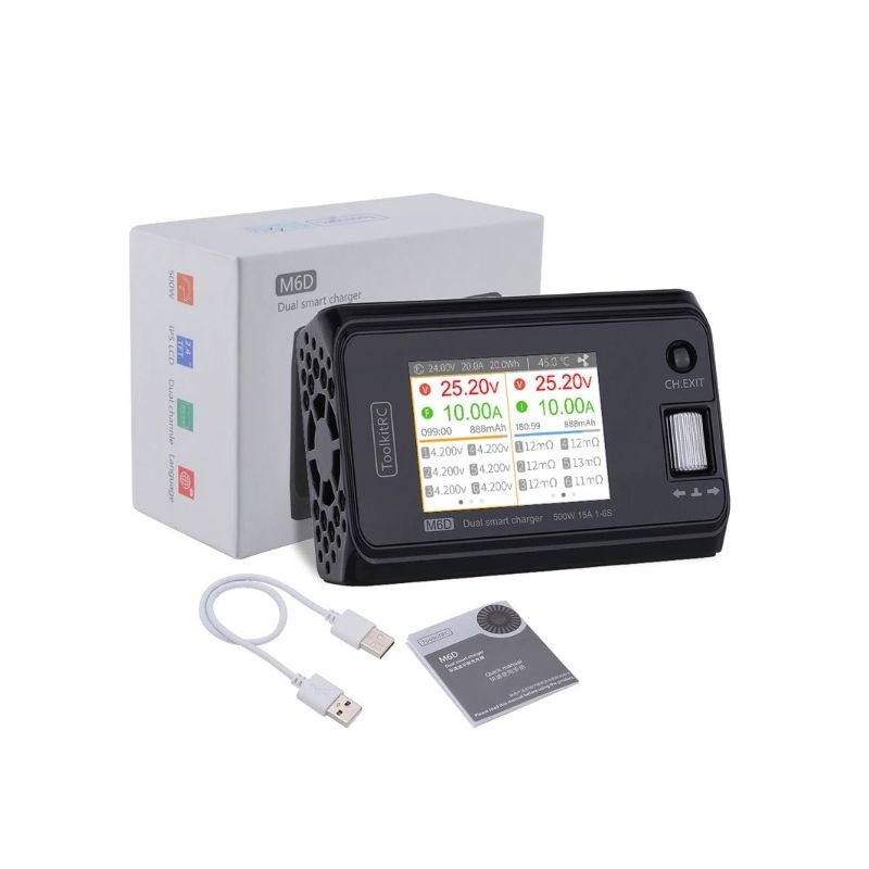 ToolkitRC M6D 500W 15A Dubbelkanal MINI Smart RC Laddare för LiPo LiHV Hög Effekt Snabb Laddning