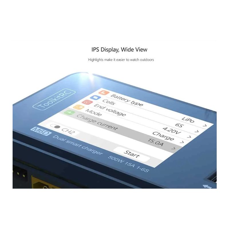 ToolkitRC M6D 500W 15A Dubbelkanal MINI Smart RC Laddare för LiPo LiHV Hög Effekt Snabb Laddning