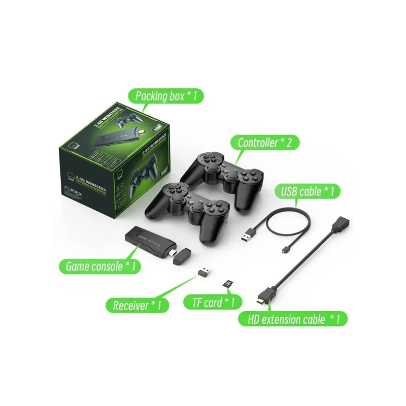 M8 videospelskonsol med 2.4G trådlös handkontroll Game Stick 4K retrospel med 3000 eller 10000 spel Atari PS1