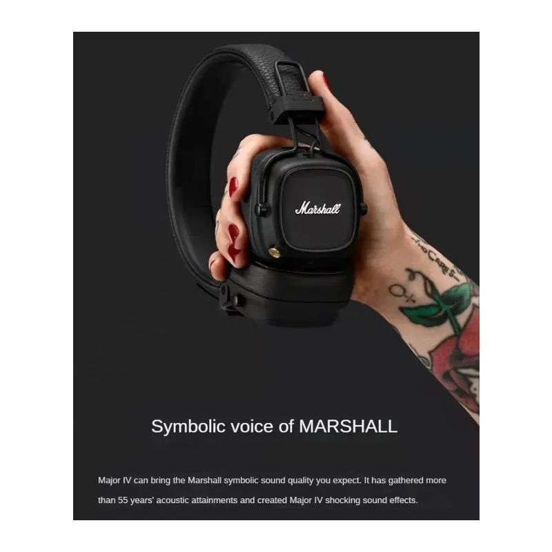 Marshall Major IV trådlösa Bluetooth-hörlurar med signaturljud och trådlös laddning för musikentusiaster