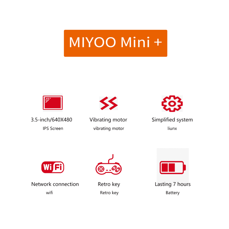 MIYOO Mini Plus bärbar retrospelskonsol med 3,5-tums IPS-skärm 640x480 upplösning för nostalgiskt spel