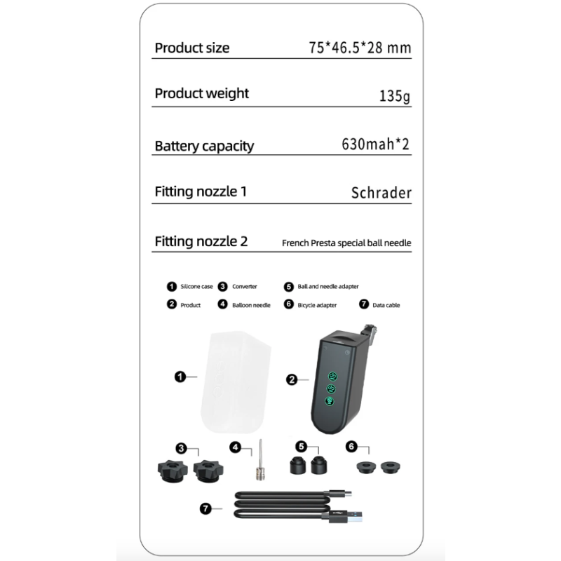 Mini cykelpump bärbar elektrisk luftpump med högprecisionstrycksensor och elegant design för cyklister