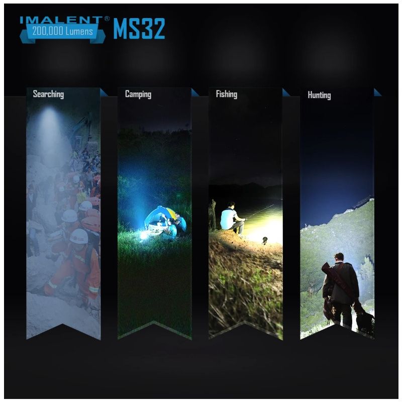 IMALENT MS32 LED ficklampa 200000 lumen hög effekt för äventyr nattsynlighet och robust utomhusbelysning