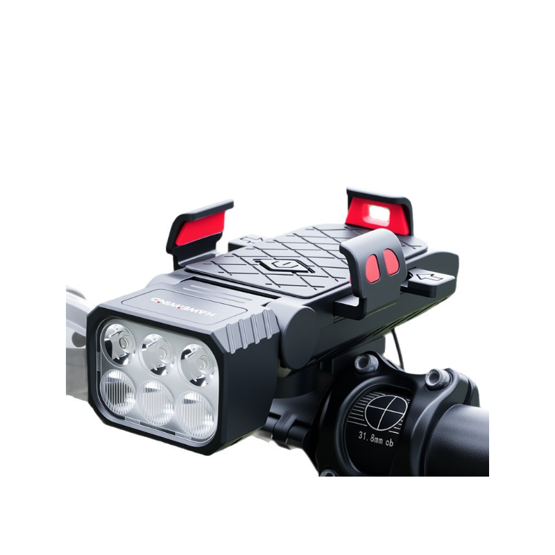 3-i-1 Cykellampa med Mobilhållare Cykel & Horn. Multifunktionell Framlampa, USB-C för Säkerhet.