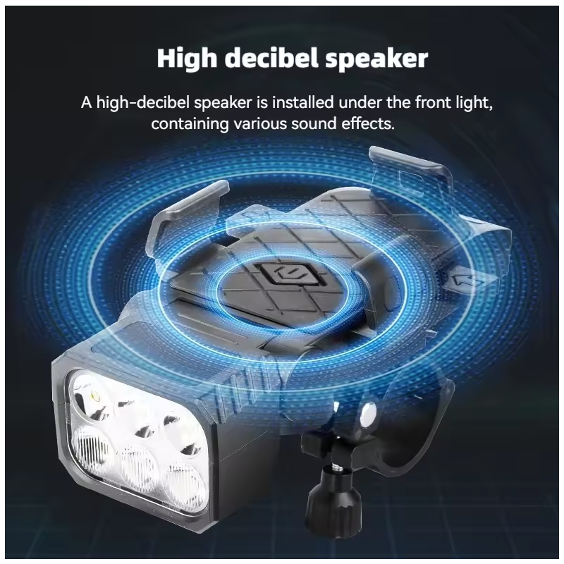 3-i-1 Cykellampa med Mobilhållare Cykel & Horn. Multifunktionell Framlampa, USB-C för Säkerhet.