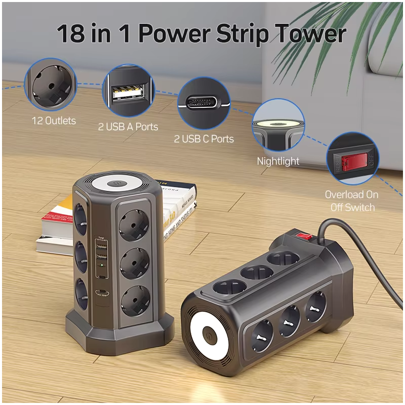 XT-G3211 Grenuttag Överspänningsskydd USB Laddare för Hemkontor 4000W 16A med Nattlampa