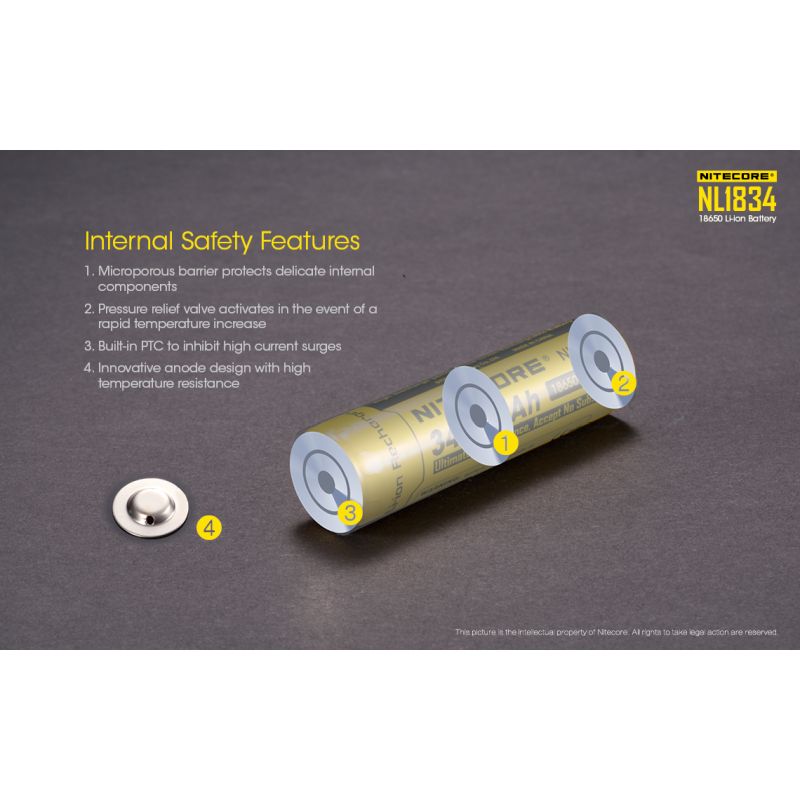 Nitecore Li-ion NL1834 18650 3.7V 3400mAh högpresterande batteri för ficklampor och elektronik