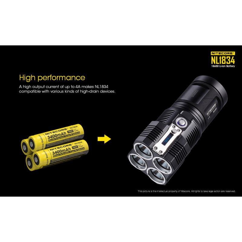Nitecore Li-ion NL1834 18650 3.7V 3400mAh högpresterande batteri för ficklampor och elektronik