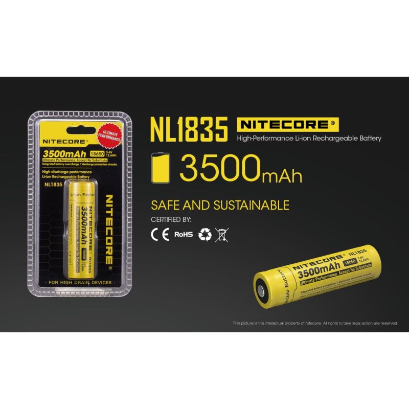 Nitecore 18650 NL1835 3500mAh Li-ion Batteri Hög Kapacitet Långvarig Tillförlitlig Prestanda Ficklampsbatteri