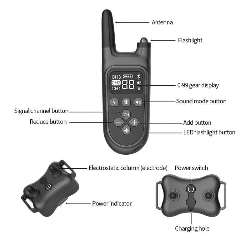 Elektriskt hundträningshalsband med LCD skärm och långdistans fjärrkontroll Vattentätt och justerbara nivåer