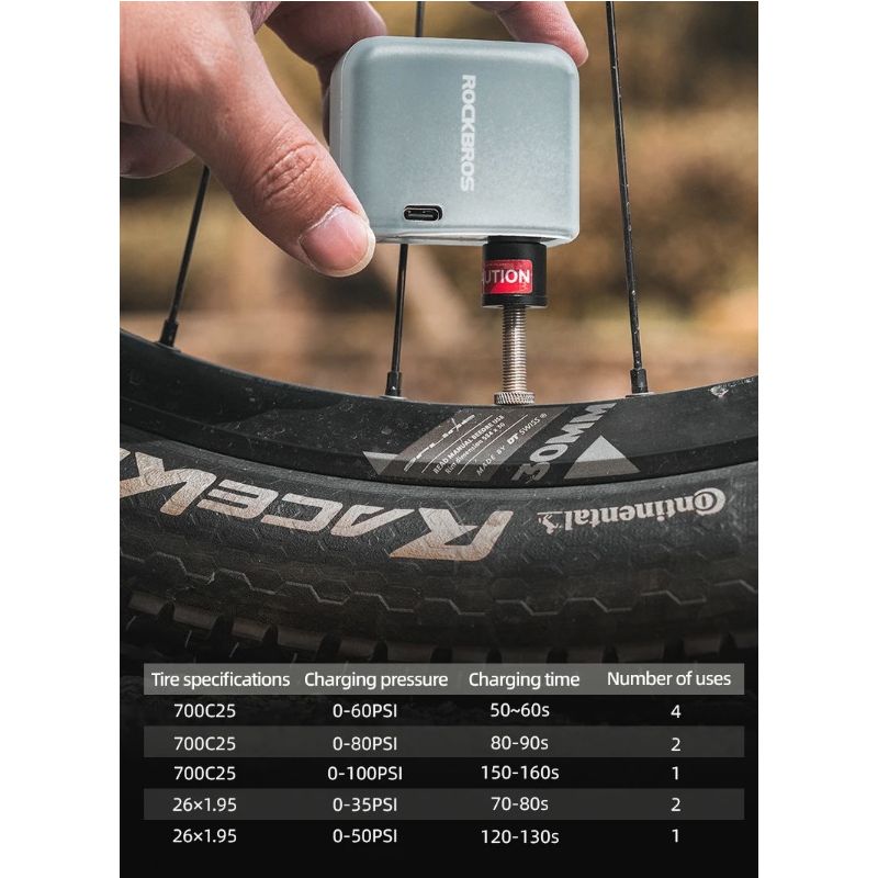 ROCKBROS Cykelpump Bärbar Mini Elektrisk Luftpump med 100PSI Ergonomisk Design och Uppladdningsbar Funktion
