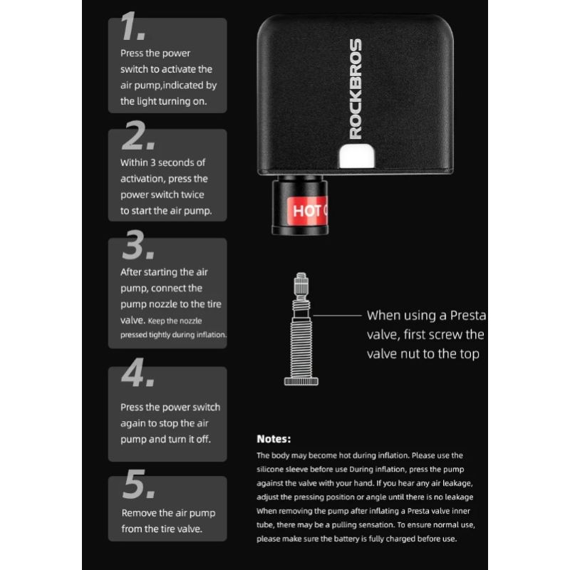 ROCKBROS Cykelpump Bärbar Mini Elektrisk Luftpump med 100PSI Ergonomisk Design och Uppladdningsbar Funktion