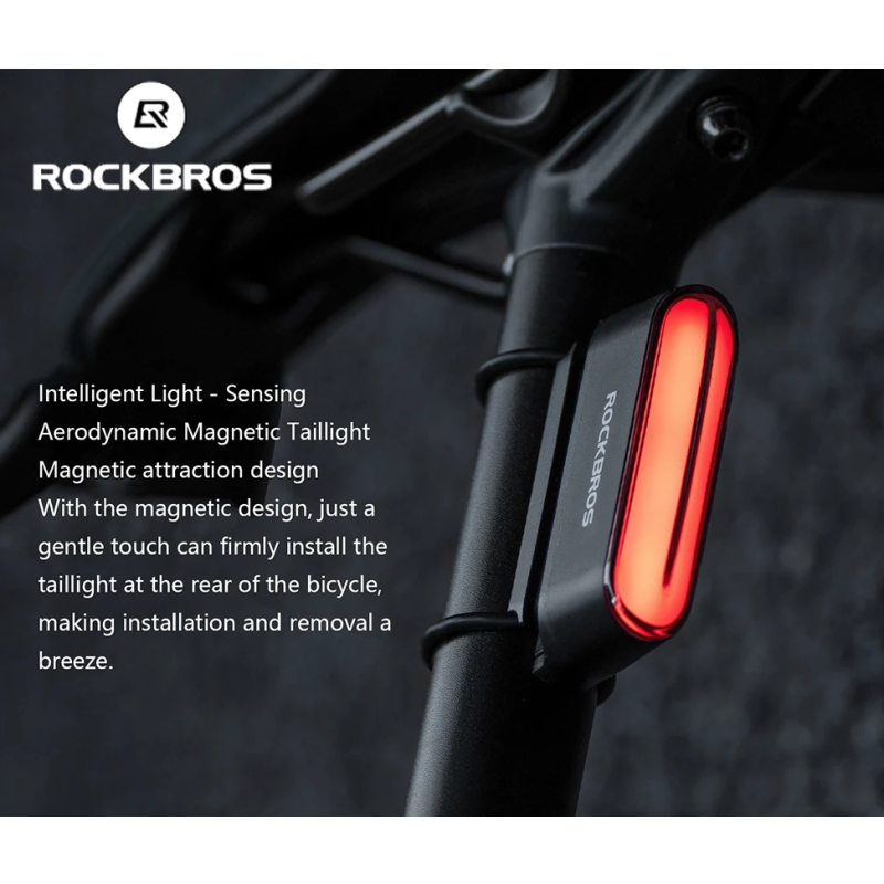 ROCKBROS Magnetiskt Cykelbakljus – IPX6 Vattentät Smart Sensor Cykeltillbehör för Nattcykling & Säkerhet