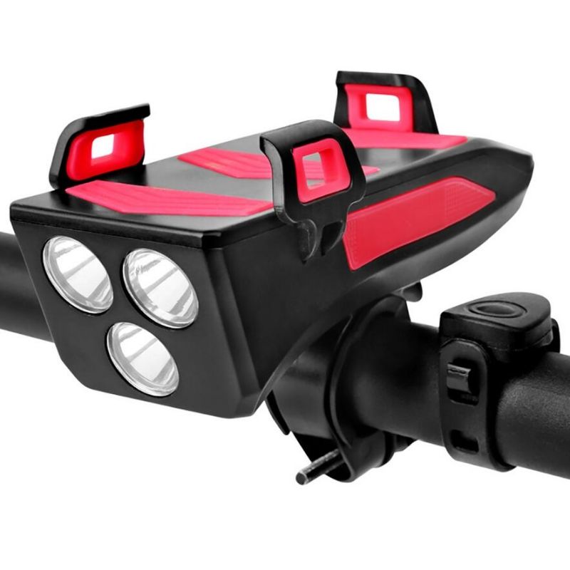 Upptäck multifunktionellt cykelljus 4 i 1 med 800 lumen cykelframljus cykelhorn och telefonhållare för säker cykling