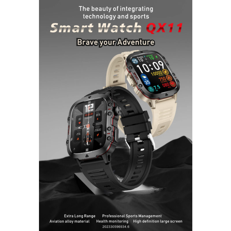 QX11 Smartklocka Herr | IP68 5ATM Utomhussport Fitness Tracker | 1,96