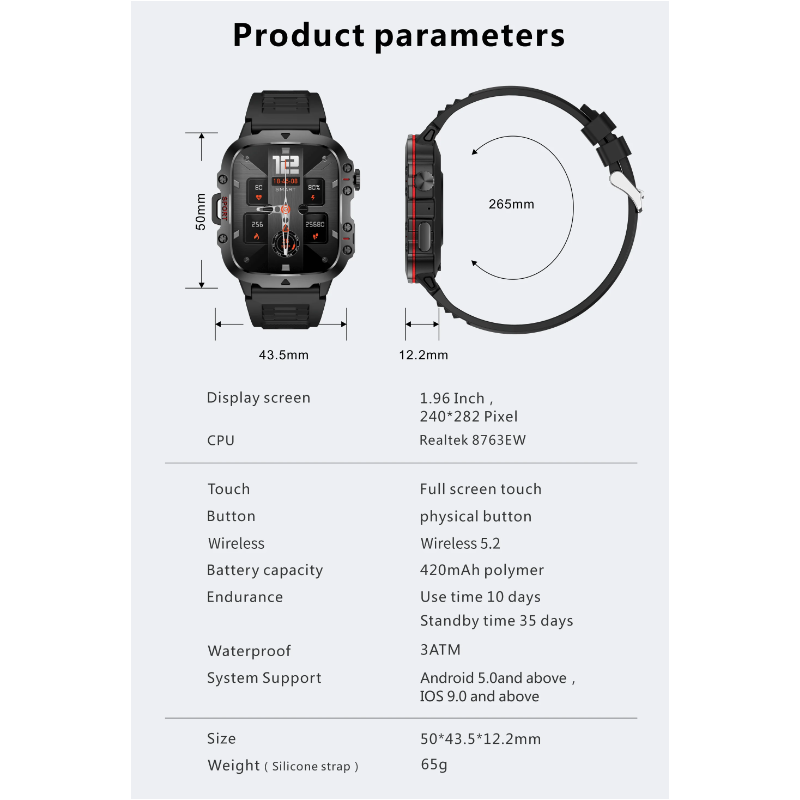 QX11 Smartklocka Herr | IP68 5ATM Utomhussport Fitness Tracker | 1,96