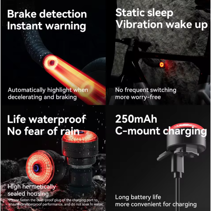 ROCKBROS R0 Styreändplugglampa: Kompakt Type-C Baklampa för MTB & Landsväg – Förbättrad Cykelsynlighet!