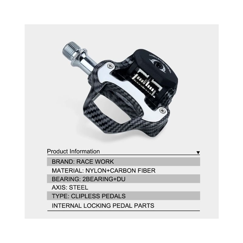 RACEWORK landsvägscykelpedal ultralätt kolfibermönster hög prestanda SPD Keo-kompatibel för cykelentusiaster