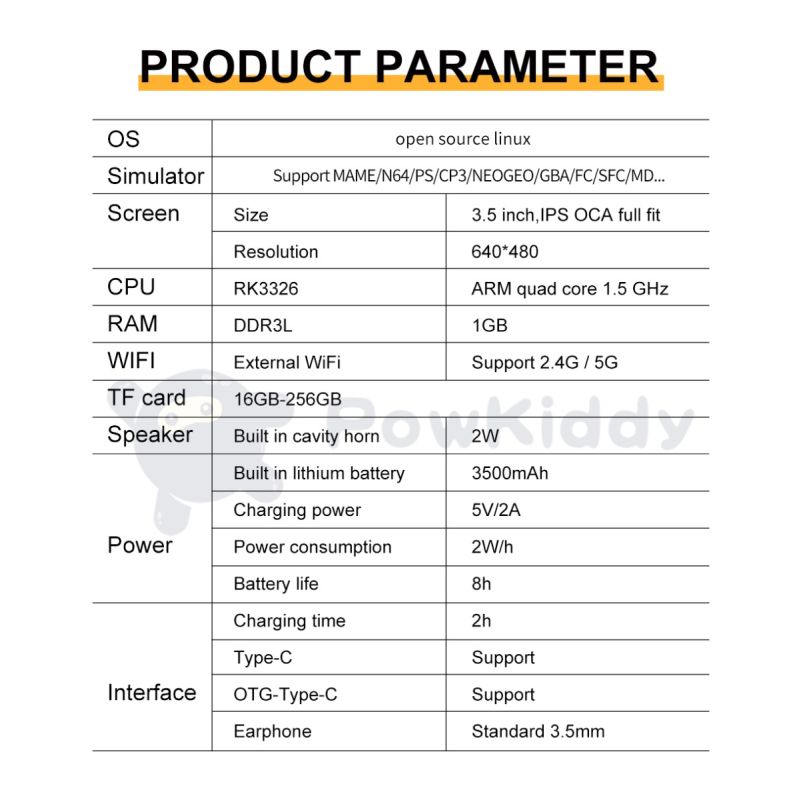 POWKIDDY RGB20S handhållen spelkonsol 3,5 tum IPS retro spelande ultrakompakt design perfekt för barn gåvor