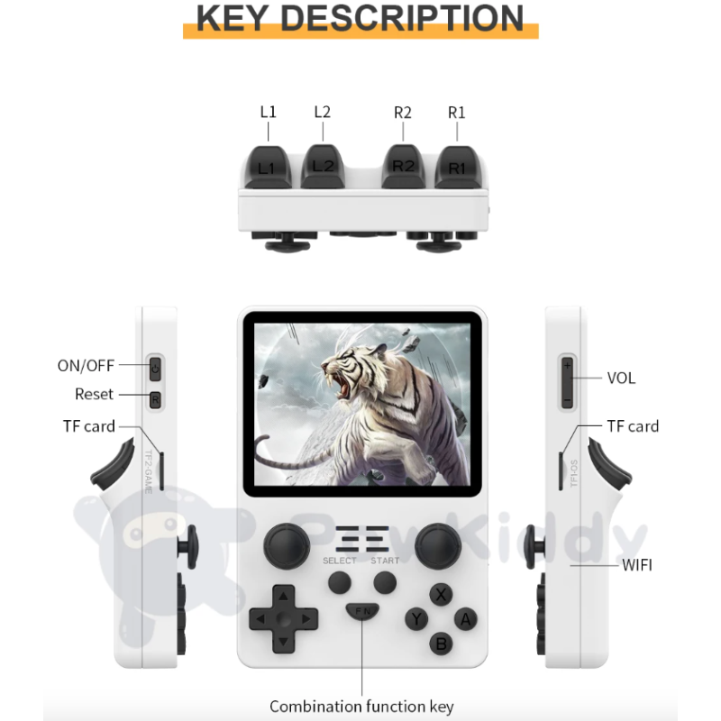 POWKIDDY RGB20S Retrokonsol Handhållen Spelkonsol med 3,5-tums IPS Skärm och RK3326 Stöd för N64 PS1 MAME