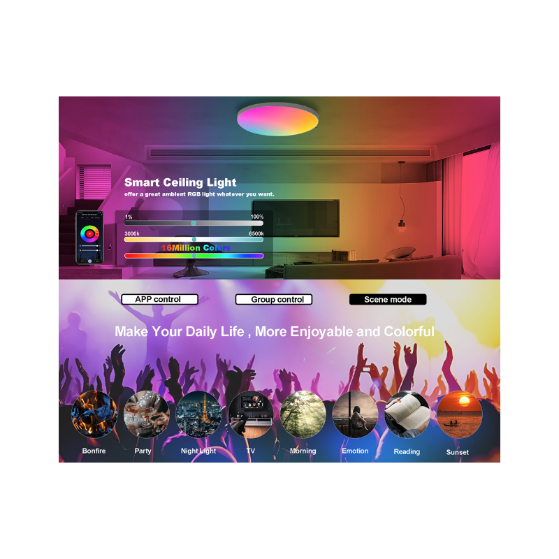 24W Tuya Zigbee Smart Taklampa med Wifi RGBCW Röststyrning Anpassningsbar Inomhusbelysning Alexa