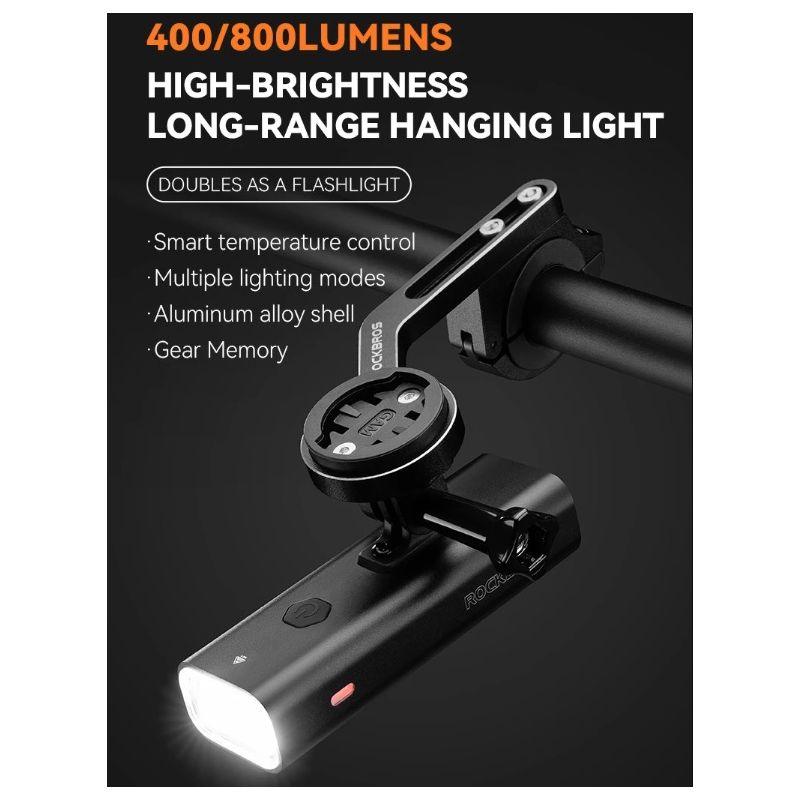 ROCKBROS RHL-1000LUMEN LED cykelfrontljus hög ljusstyrka regntätt Type-C uppladdningsbar för nattcykling