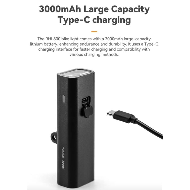 ROCKBROS RHL-1000LUMEN LED cykelfrontljus hög ljusstyrka regntätt Type-C uppladdningsbar för nattcykling