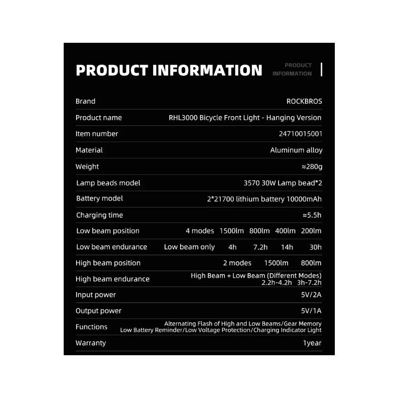 ROCKBROS RHL3000 cykelljus vattentät 10000mAH hög ljusstyrka LED-cykeltillbehör för MTB nattcykling