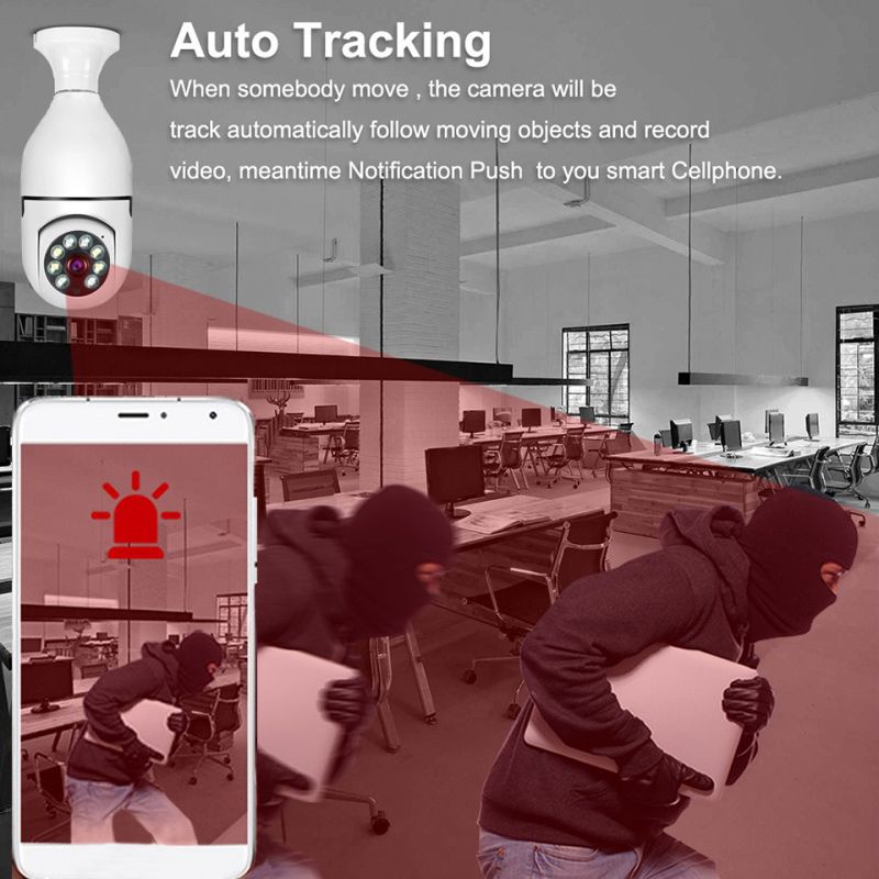 Smart 5G Wifi E27 Glödlampa Övervakningskamera med Nattvision Automatisk Människospårning och Hemsäkerhetslösning