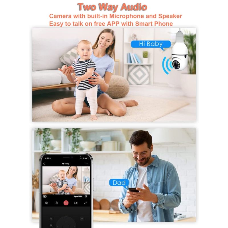 Smart 5G Wifi E27 Glödlampa Övervakningskamera med Nattvision Automatisk Människospårning och Hemsäkerhetslösning