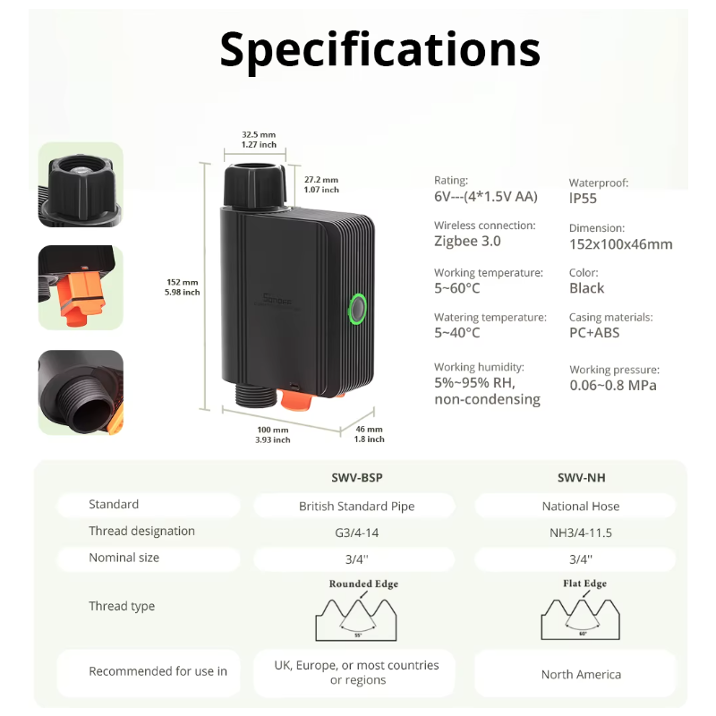 Upptäck SONOFF SWV Zigbee 3.0 Smart Vattenventil Enkel Installation eWeLink Alexa Google IP55 Smart Living