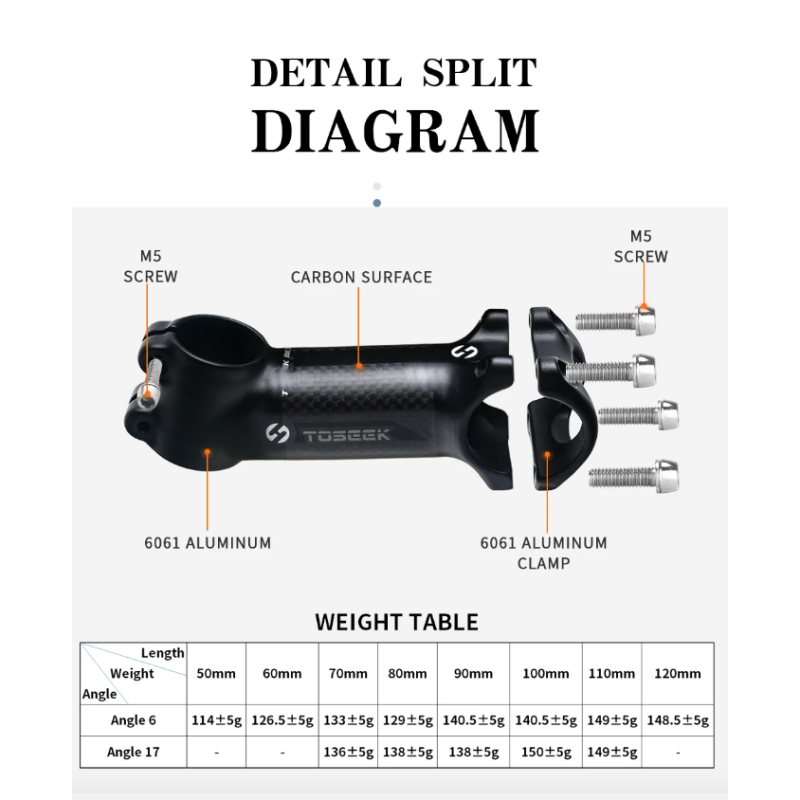 TOSEEK MTB-styrstam aluminium 28.6-31.8mm lättvikt justerbar vinkel hållbar för cykelentusiaster matt svart