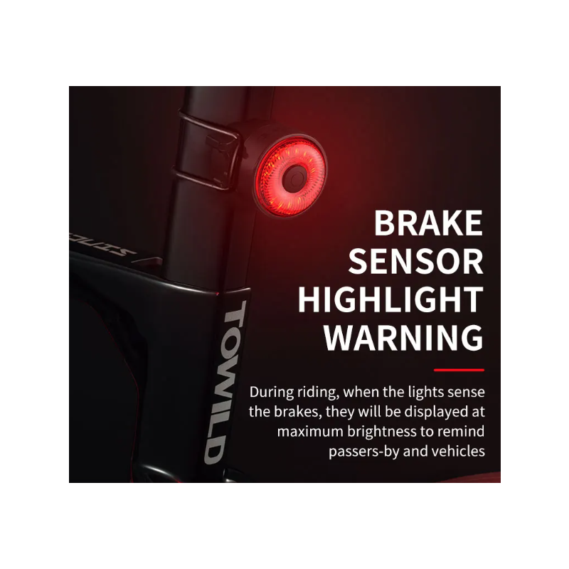 TOWILD TL03 smart cykel bakljus med automatiskt bromssensor ljus och fem blixtlägen för cykelsynlighet