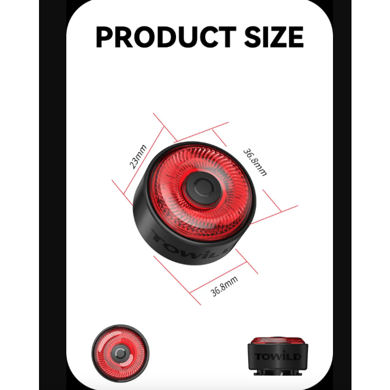 TOWILD TL03 smart cykel bakljus med automatiskt bromssensor ljus och fem blixtlägen för cykelsynlighet